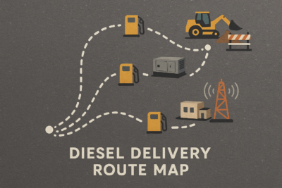 Smart Diesel Delivery Route Map Connecting Remote Sites Like Construction Zones, Gensets, and Telecom Towers